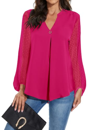 Image of Magritta Womens Pleated Blouse Ladies V Neck Shirt Plus Size Fall Tunic Top