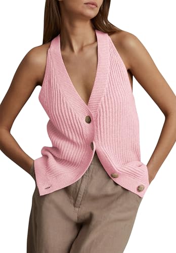Image of Womens Button-Front Sweater Vest Top V Neck Sleeveless Knit Tank Fitted Halter Raceback Cardigan Vest