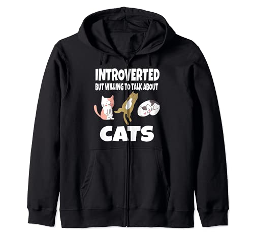 Introverted But Willing To Talk About Cats Zip Hoodie, Black