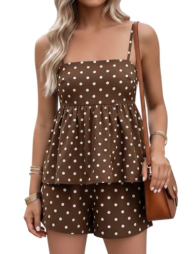 FOMELY Women's Polka Dot Set 2026 2 Piece Sets for Women Summer Sleeveless Short Sets with Pocket Casual Vacation Outfits