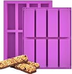 (2 Pcs) 8 Cavity Rectangle Granola Bar Silicone Mold Nutrition Cereal Bar Molds Energy Bar Maker for Chocolate Truffles Ganache Bread Brownie Cornbread Cheesecake Pudding Butter Mould