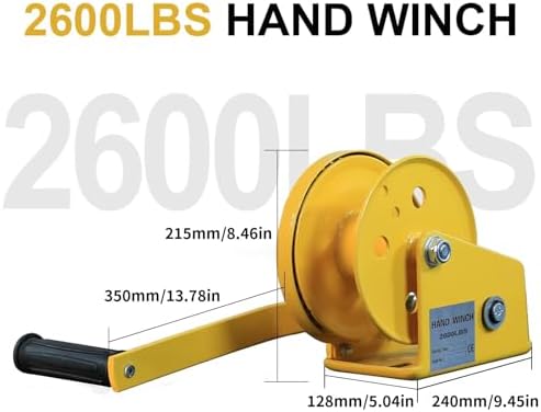 2600 lbs Portable Hand Winch, Two-Way Self-Locking Manual Ratchet Crank for ATV, UTV, Boat Trailer, Marine - No Wire Rope Needed, Easy Operation & High Capacity