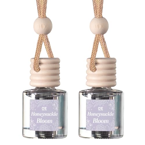 C&E Craft Co Hanging Car Air Freshener Diffuser 2 Pack, Long Lasting Fragrance Oil Car Freshener, Glass Bottle Auto Air Freshener, Made in USA (Honeysuckle Bloom)