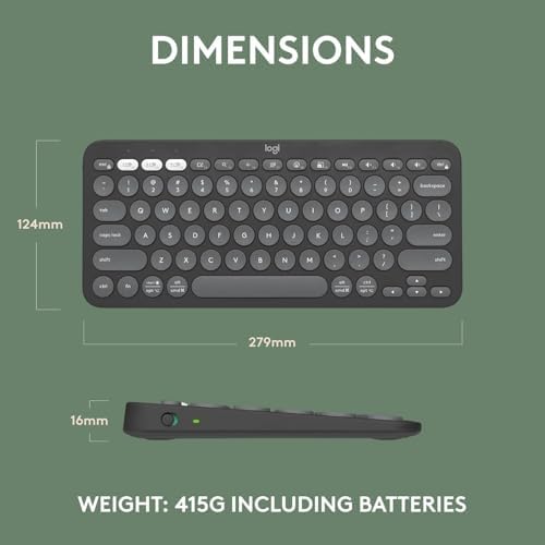 Logitech Pebble Keys 2 K380s Keyboard, Bluetooth, Wireless - Graphite - 1