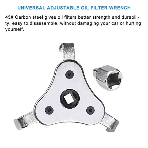 Universal Adjustable Oil Filter Wrench From 2-1/2 inch to 4.5 inch Oil Filter Wrench Tool Set With 3 Jaw