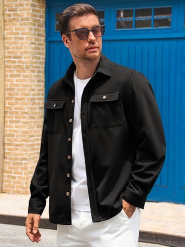 Runcati Mens Shirt Jacket Long Sleeve Button Down Casual Shacket Lightweight Thermal Shirts with Pockets2