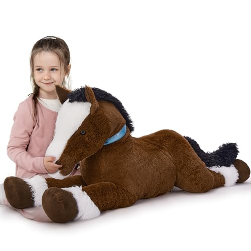 MaoGoLan Large Horse Stuffed Animal for Boy, Big Horse Plush Toy for Girl, Ridable Stuffy Pony for Kids, Coffee Stuffed Pony Plush Pillow for Baby Shower or Birthday Party Favor Gifts, 47 inches
