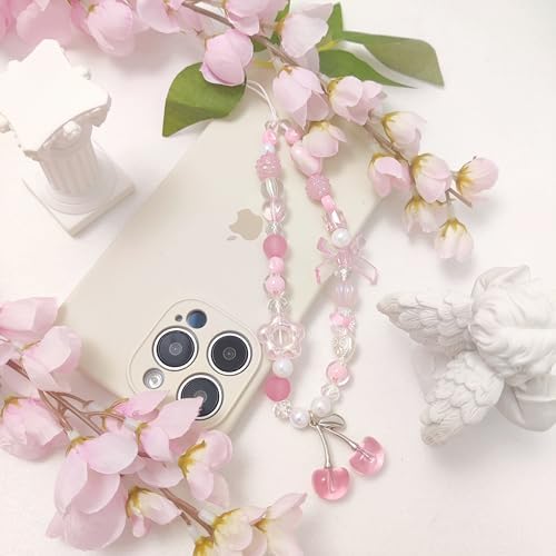 cioatu Phone Charms Cute Cherry Butterfly Cell Phone Lanyard Strap Wrist Strap for Bag Airpods Camera Pendants Decor (Flower Cherries) — view 4