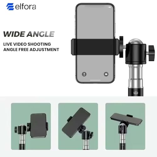 Image of Elfora 7 Feet Rotation Tripod Stand | Lightweight and Sturdy Design with Adjustable Mobile Clip Holder Compact for Photography and Videos | Compatible with All Mobiles & Cameras (Black)