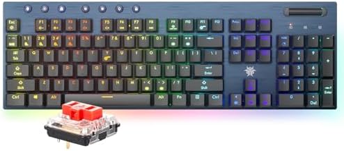 Hexgears Low Profile Gaming Keyboard w/Ultra-Thin Design, 2-Mode Wireless RGB Mechanical Keyboard, Dedicated Media Control & Linear Red Switch (Gray)