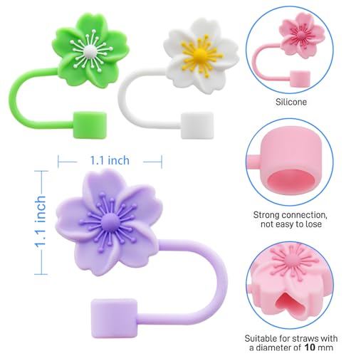 Image of Flower Silicone Straw Cover Cap for Stanley Cup, 10 mm 0.4 in Reusable Topper Tips Lids, Gift for Party Decor