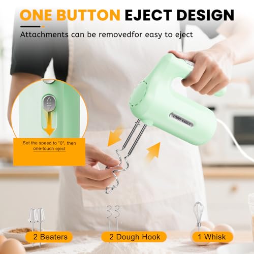 Image of Lord Eagle 5-Speed Small Hand Mixer Electric, 300W Compact Portable, Green