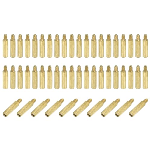 PATIKIL M2 x 10+3 mm Male Female Brass Hex Spacer Standoff, 50 Pcs for FPV Drone Quadcopter PCB Motherboard Steel Screw Nut Set Computer & Circuit Board, Gold
