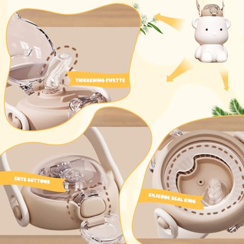 Bouteille d'eau isotherme 450ml inox paille gourde ours enfants filles