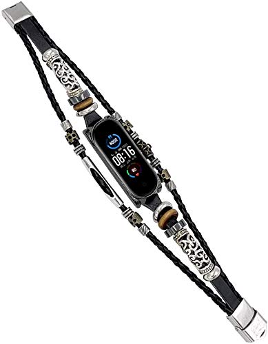 Straps para Xiaomi Mi Band 5 Moda Couro Beading Pulseira Strap Weave Braideds Pulseira de reposição