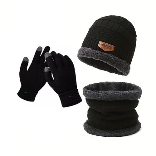 Kit Inverno 3 Peças, Gorro Masculino e Feminino Forrado, Cachecol e Luvas de Lã