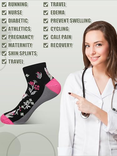 6 Pairs Ankle Compression Socks for Women, Floral Low Cut Athletic Support Socks for Running, Hiking, Travel3