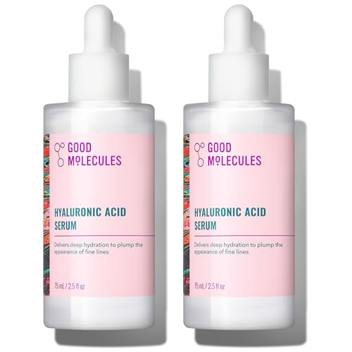 Good Molecules Hyaluronic Acid Serum for Face, 2.5 fl oz, Pack of 2 | Deeply hydrates to plump the look of fine lines. Boosts skin hydration after one use. All skin types.