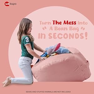 Wekapo stuffed animal storage bean bag chair cover for kids stuffable zipper beanbag for organizing children plush toys large premium cotton canvas solid pink x large  urban country home decor