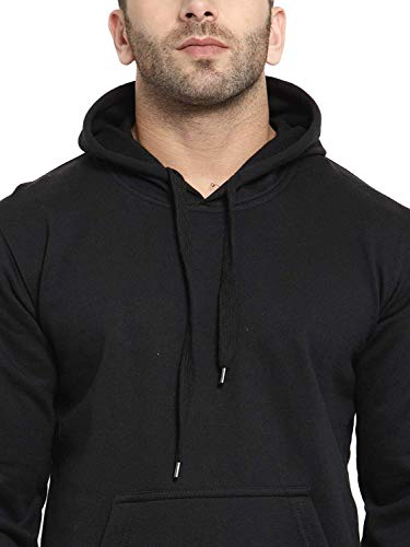 Image of Men's Cotton Hoodie Sweatshirt with NO Zip and with Inner Fleece - Black