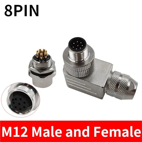 Conector M12 a 90 grados con blindaje metálico para sensor de 8 pines macho y hembra 2