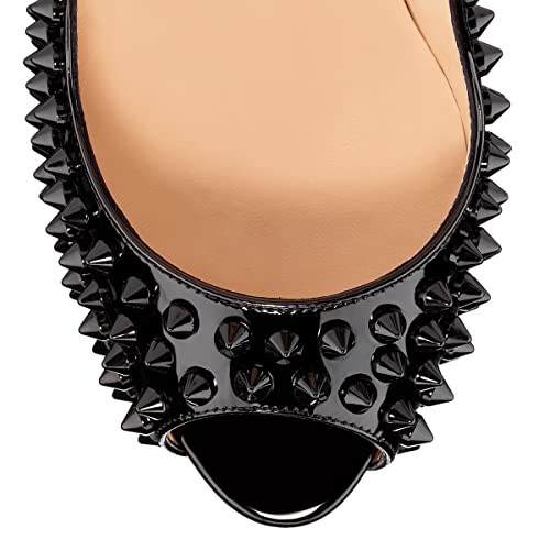 FSJ Women Gorgeous Peep Toe Studded Rivets Platform Pumps Stiletto High Heel Slip On Ladies Formal Dress Party Evening Shoes Size 4-15 US 5