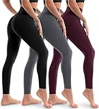 Hmuuo 3 Pack Leggings for Women High Waisted Tummy Control No See-Through Yoga Pants Workout Running...