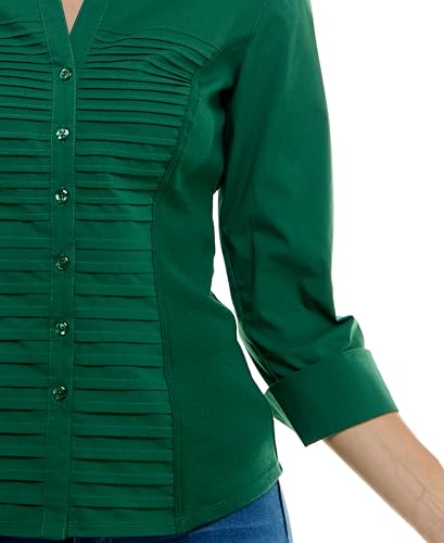 Zac & Rachel Women's 3/4 Sleeve Button Down Shirt, Evergreen, M — view 2