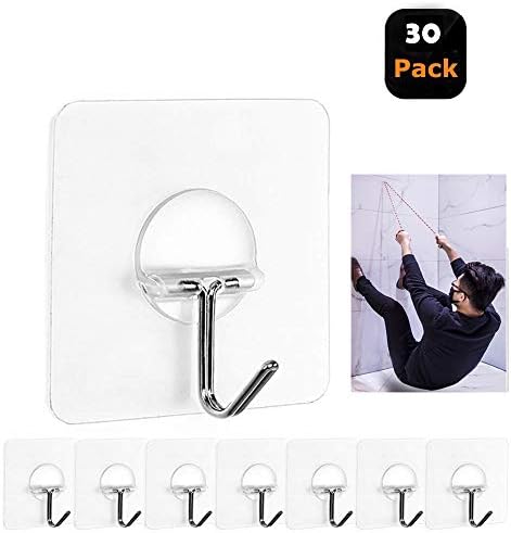 KANGMOON 2019 Wall Hooks 13lb(Max) Transparent Reusable Seamless Hooks,Waterproof and Oilproof,Bathroom Kitchen Heavy Duty Self Adhesive Hooks,30 Pack