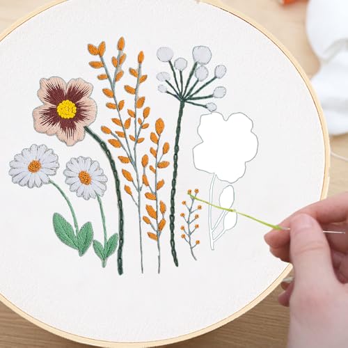 Image of Huacan Embroidery Canvas Bag Kits for Adults Beginner Stamped Flowers Pattern DIY Cross Stitch Printed Flower Stitching Sewing Kit