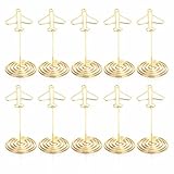 10PCS Tischnummerhalter, goldener Flugzeughalter mit süßer Karte Fotoclips Base Metal Message Clips Tischnummer steht für Party Hochzeit