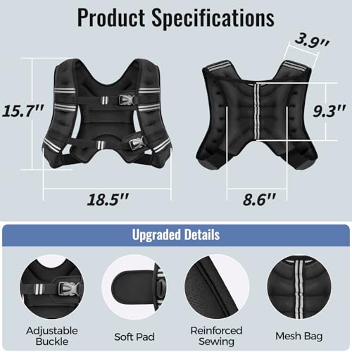 Image of Zeerun Weighted Vest, 6lb /8lb /10lb /12lb /15lb /18lb /20lb /24lb /30lb for Men Women, Reflective Stripe Adjustable Buckle, Comfortable Durable Rucking Vest for Walking Running Strength Training