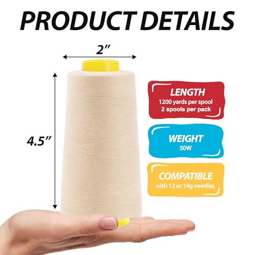 Image of Mandala Crafts Black Cream Mercerized Cotton Thread Cones, Sewing Quilting | 4800 Yds 50 WT, 100% Long Staple Cotton, Multipurpose, for Embroidery, Piecing, Sergers, Applique, Machine and Hand Sewing