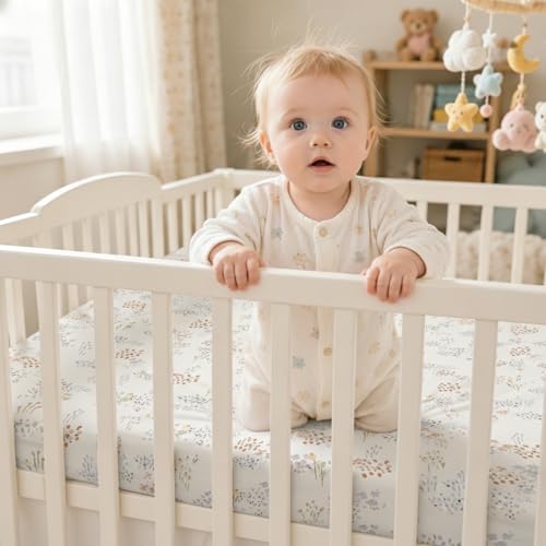 Image of Plushii Crib Sheets for Girls Boys,Baby Crib Sheets Fitted 4PK for Standard Crib and Toddler Bed Mattress,52 inchx28 inchSoft Breathable Microfiber Crib Mattress Cover with Cute Patterns, Wilderberry