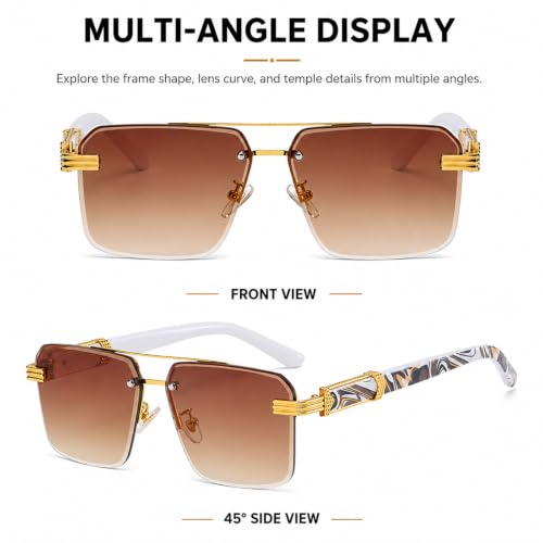 Image of Aviator Sunglasses for Men Women Half Frame Vintage Shades UV400