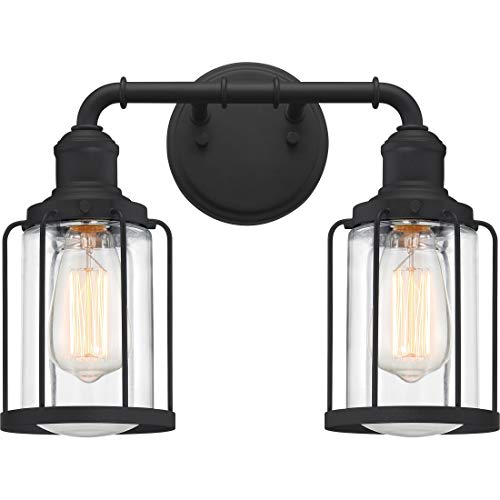 Quoizel Ludlow Bath Vanity Lights, 15 Inch 2-Light Earth Black Industrial Bathroom Lighting Fixtures Over Mirror, 100W A19 Bulbs, Modern Wall Mount Light for Bathrooms, Kitchen or Hallway