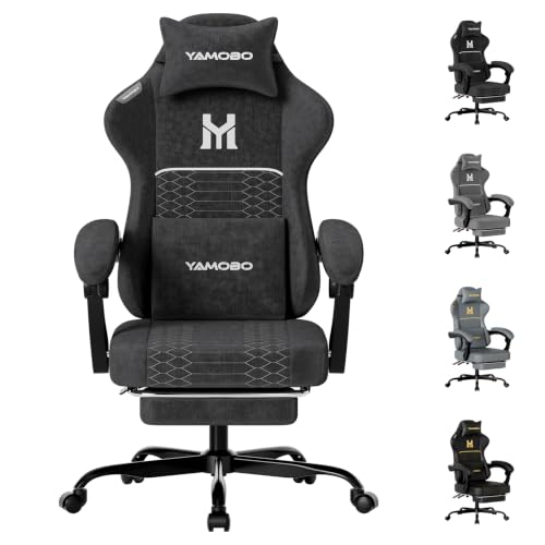 Image of Gaming Chair with Footrest, Ergonomic Computer Chair with Lumbar & Headrest Support for Adults, High Back Office Desk Chair with 360Swivel Wheels for Game and Work, Breathable Fabric,Black