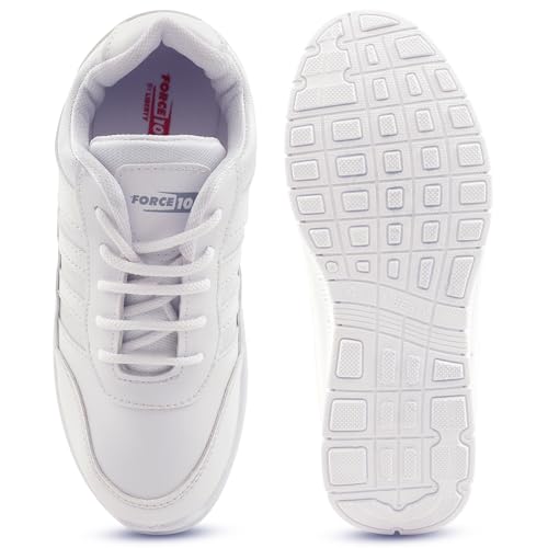 Image of Liberty Force10 Black & White Lacing School Shoes for Boys with PVC Upper & PVC Sole | Padded Foam Insole | Quick-Wear Elastic Laces | Comfortable Footbed | Stylish, Modern Design