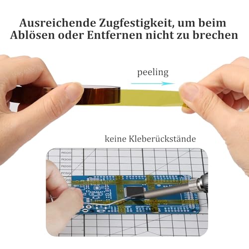 Misuyue 10mm Kapton Tape, 0.1mm Dicke Hitzebeständiges Klebeband bis zu 300℃, 33m/108ft Polyimid Isolierband für 3D-Drucker Löten, Sublimation, Elektronik Leiterplatten (Dunkelbraun)