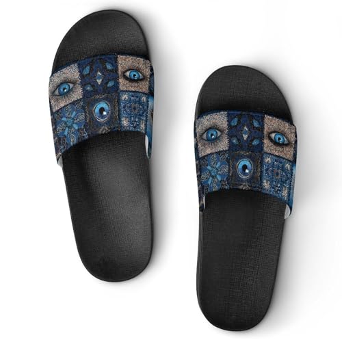Evil Eye Patchwork PVC Slippers Sandals for Women Men Open Toe Soft Cushioned Non-Slip Sandal for Indoor Outdoor