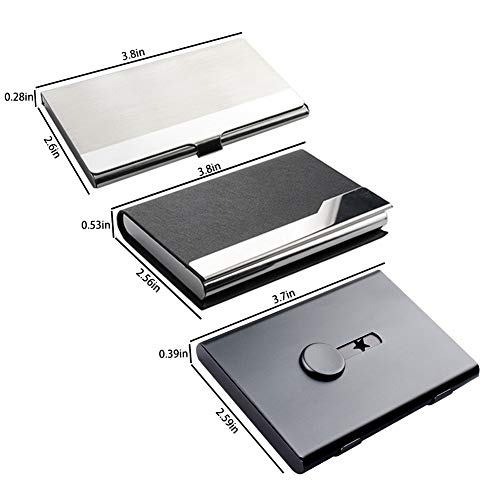 KISSWILL Business Card Holder Case, 3 Pack Different Style Card Holder Include Thumb-Drive Business Card Case and Leather Card Case with Magnetic Shut and Metal Name Card Case for Men & Women