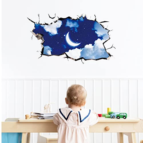 Sengter 3D Wall Art Starry Night Wall Decals Removable Moon Wall Stickers Star Wall Posters Clouds Wallpaper Waterproof Wall Murals Wall Decor For Bedroom Home Ceiling Nursery School #TOP1