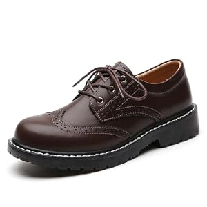 XMM Oxford Shoes for Women Women’s Oxford Shoe Lace-Up Round Toe Leather Flat Classic Non-Slip Work Business Dress Office Shoes