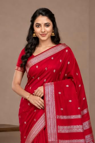 Image of Pure Kalyani Cotton Saree | Zari Border & Blouse Piece - Lata Gadwal Design | Traditional Saree