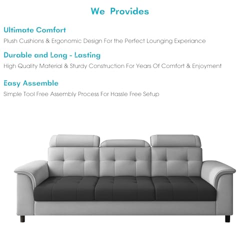 Image of Casaliving Ella 3 Seater Sofa Set for Living Room (Black Grey Colour Fabric) Premium Fabric Sofa