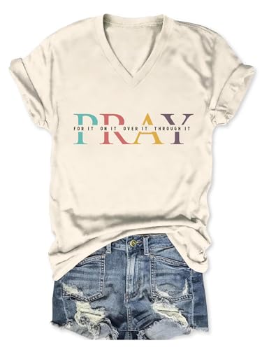 GOJEIOU Christian Tshirts for Women Pray On It Pray Over