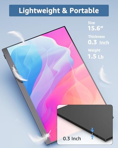 Yodoit Portable Monitor for Laptop 1920×1080 15.6" Travel Monitor FHD Screen IPS Display with USB Type C Port and Speakers with Smart Cover Compatible with PC, MacBook, Xbox (Black)