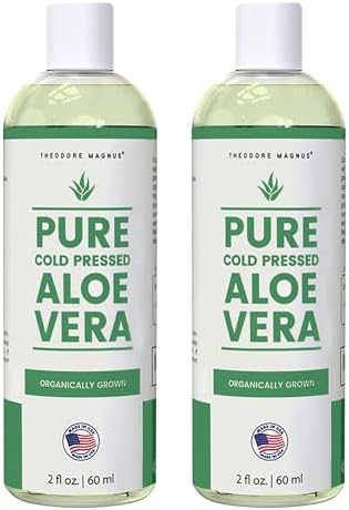 THEODORE MAGNUS Aloe Vera Gel - Pure Organic Cold Pressed - for Face, Hair and Body - 2 Fl Oz - 2pk