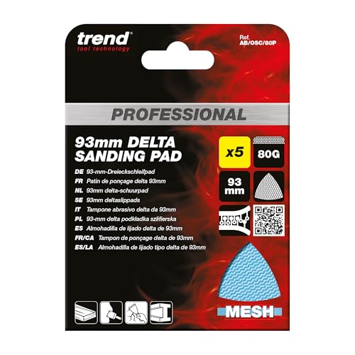 Trend Profi-Schleifpads 93 mm Delta für Multitools, Körnung 80, 5 Stück, Netzschleifmittel für Detailschliff und Farbentfernung, AB/OSC/80P