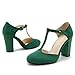 Women's T-Strap Mary Jane Pumps, Chunky Heel, Vintage Style, Cut Out, 3.54 Inch Round Toe Dress Shoes Suede Green US 9